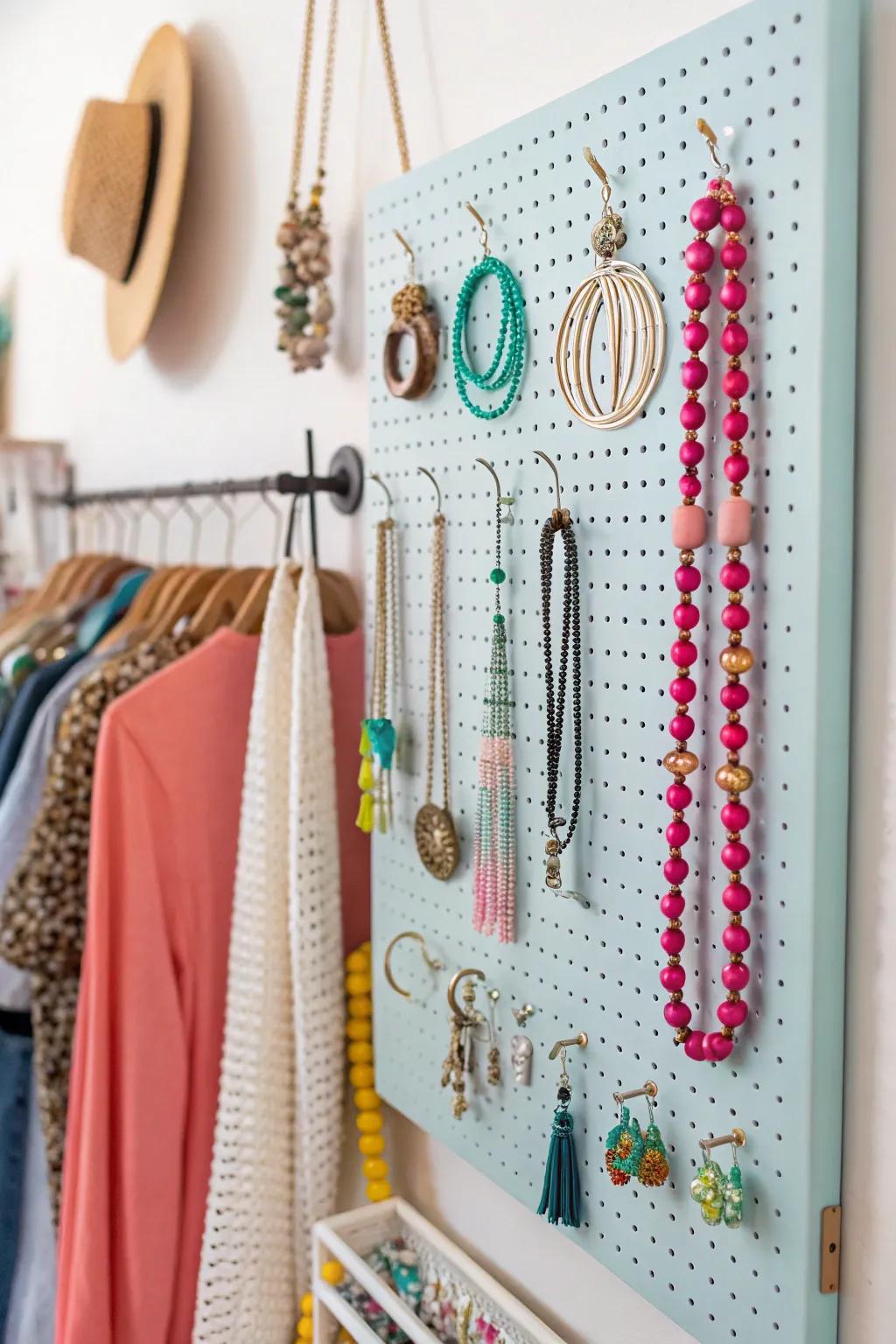 Pegboards make versatile and stylish jewelry organizers.