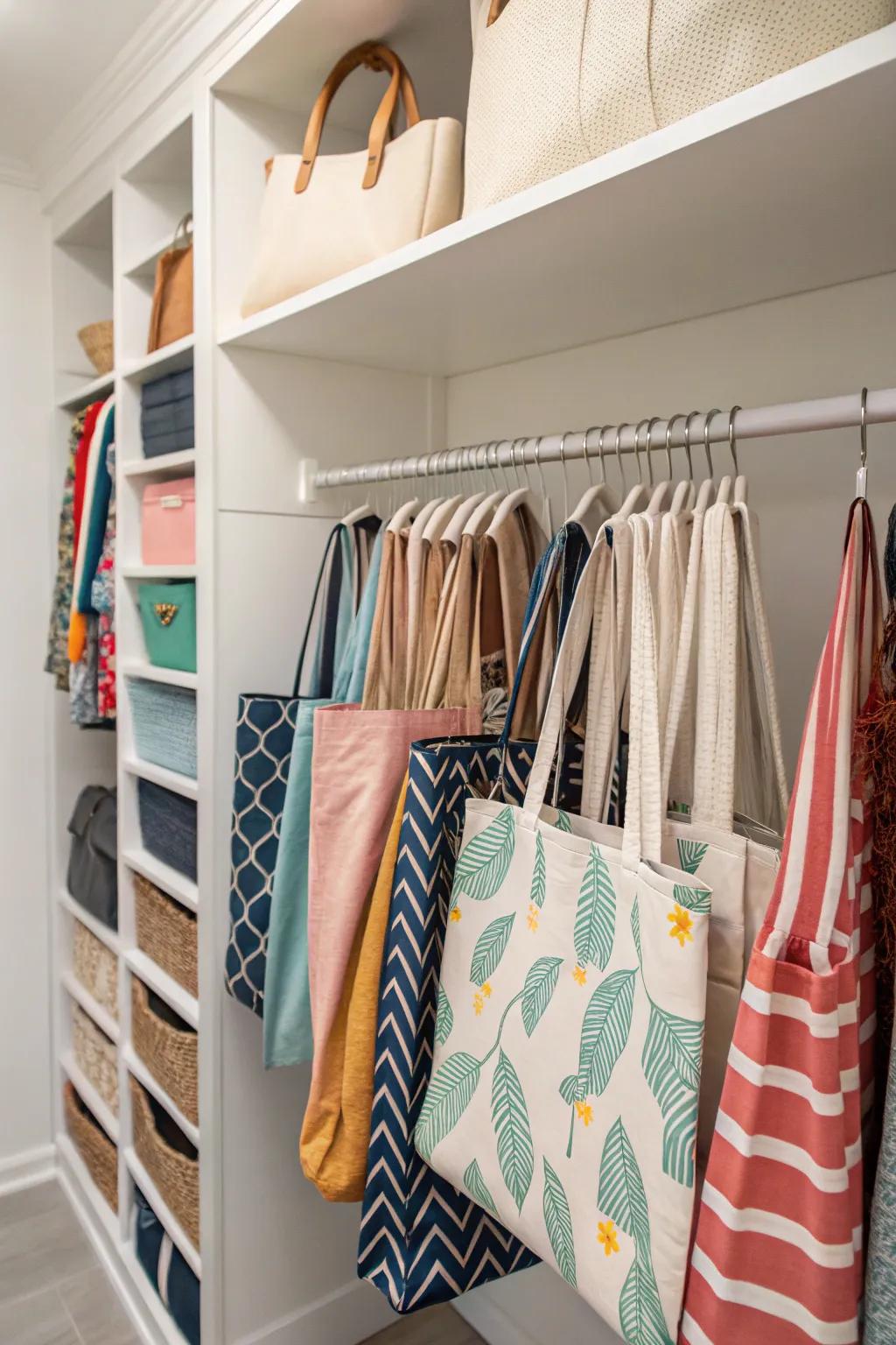 Closet rods ensure your carryalls are organized and unseen.