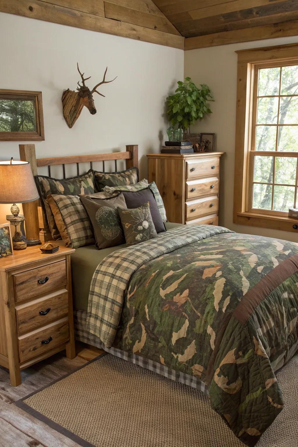 Military patterns contribute a spirited and thematic detail to your space.