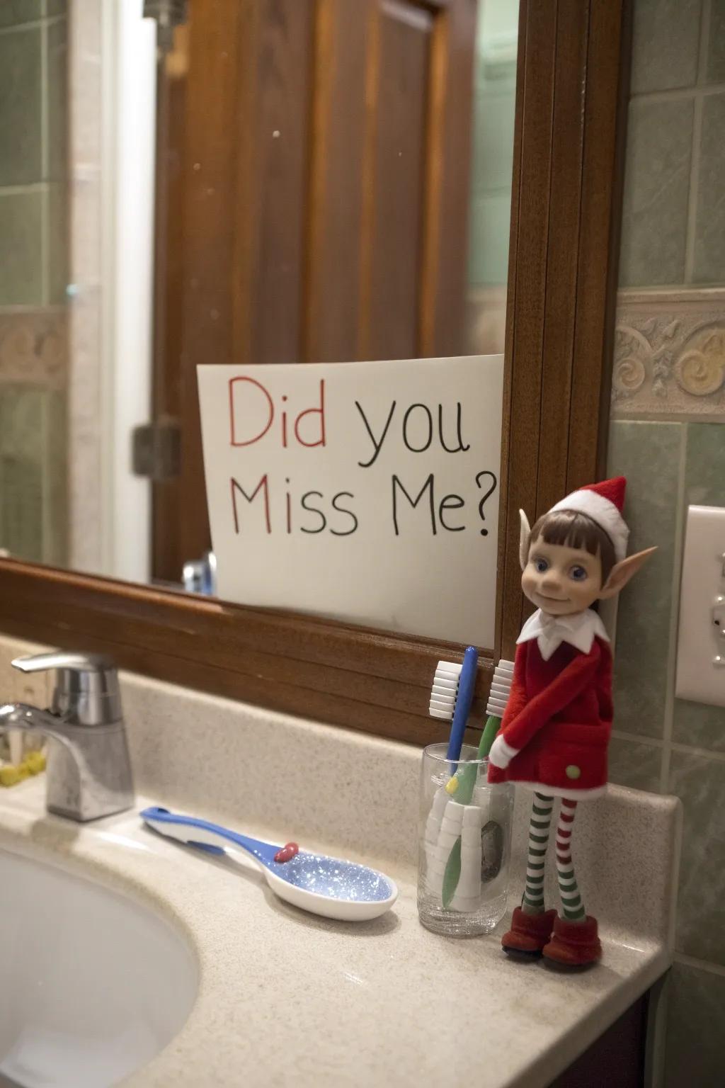 An entertaining mirror greeting brings a smile to the children's faces.