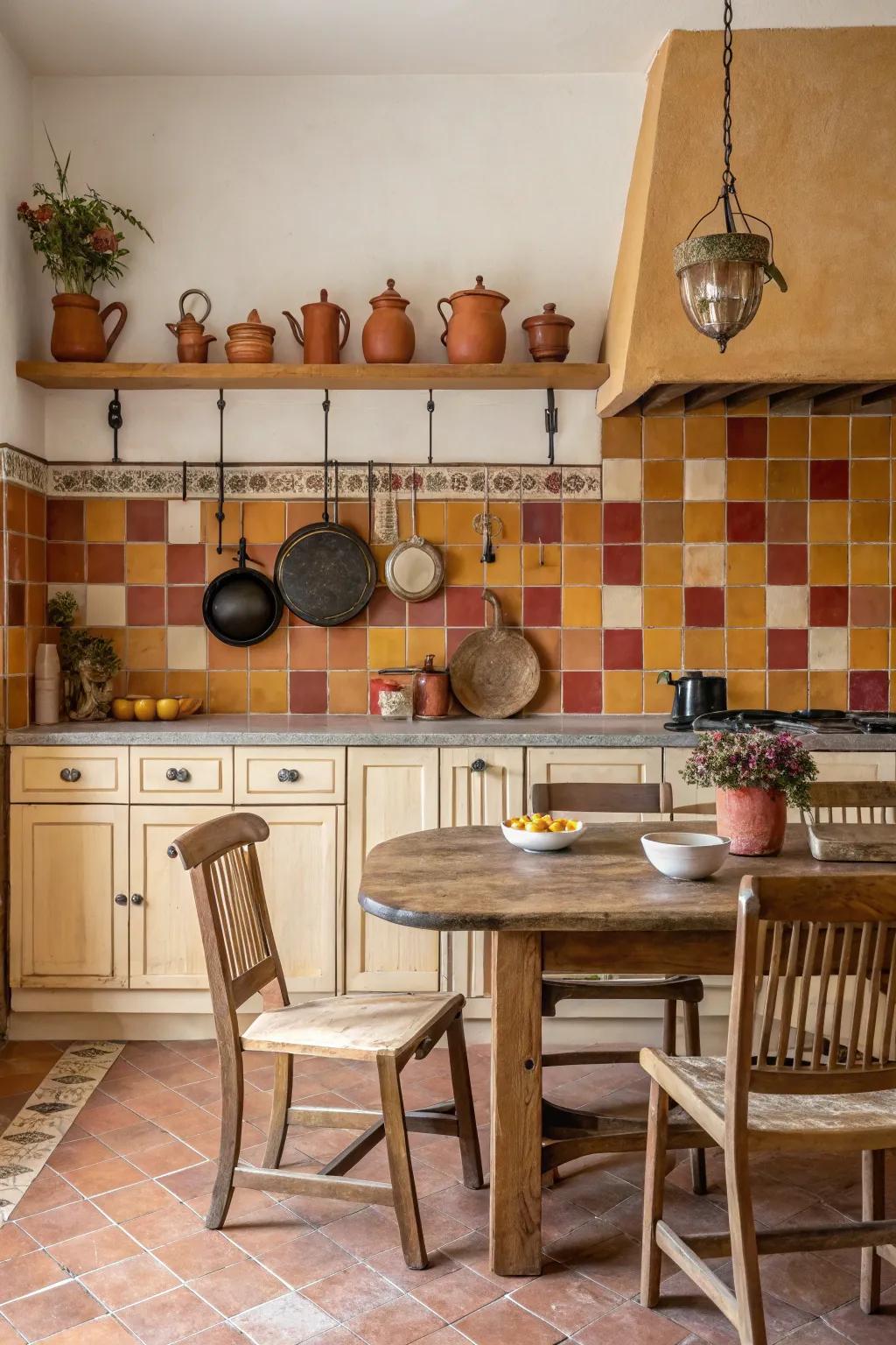 Earthy tones establish a cozy, welcoming kitchen setting.