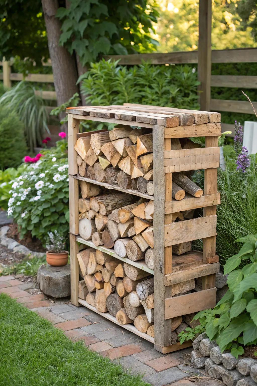 Unleash your creativity with a DIY pallet rack for kindling storage.