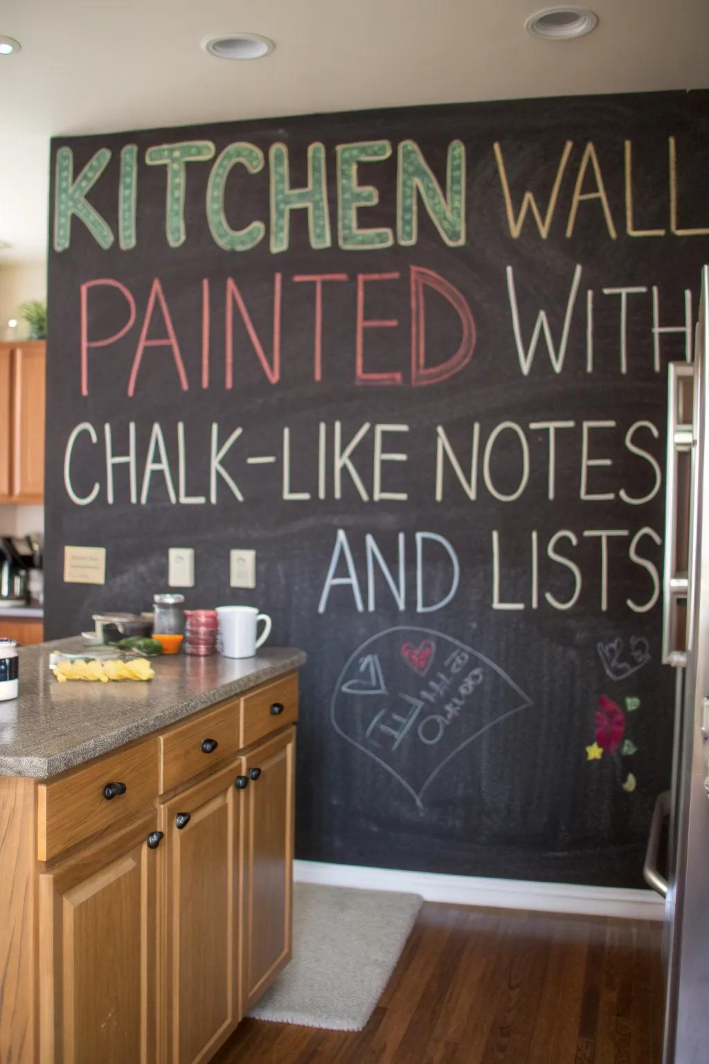 Chalkboard coating provides a versatile and erasable surface for notes.