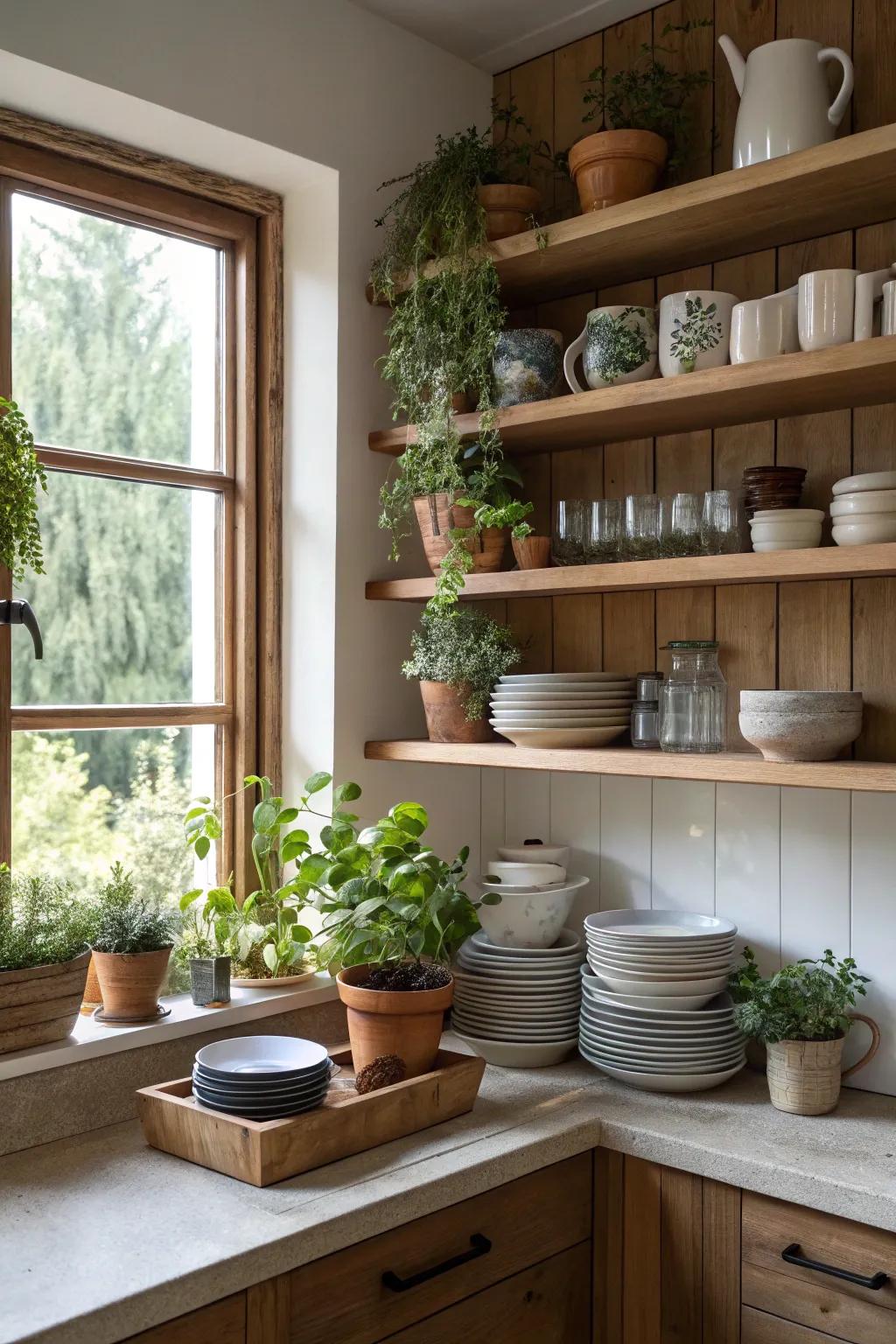 Open shelves turn corners into an elegant display area.