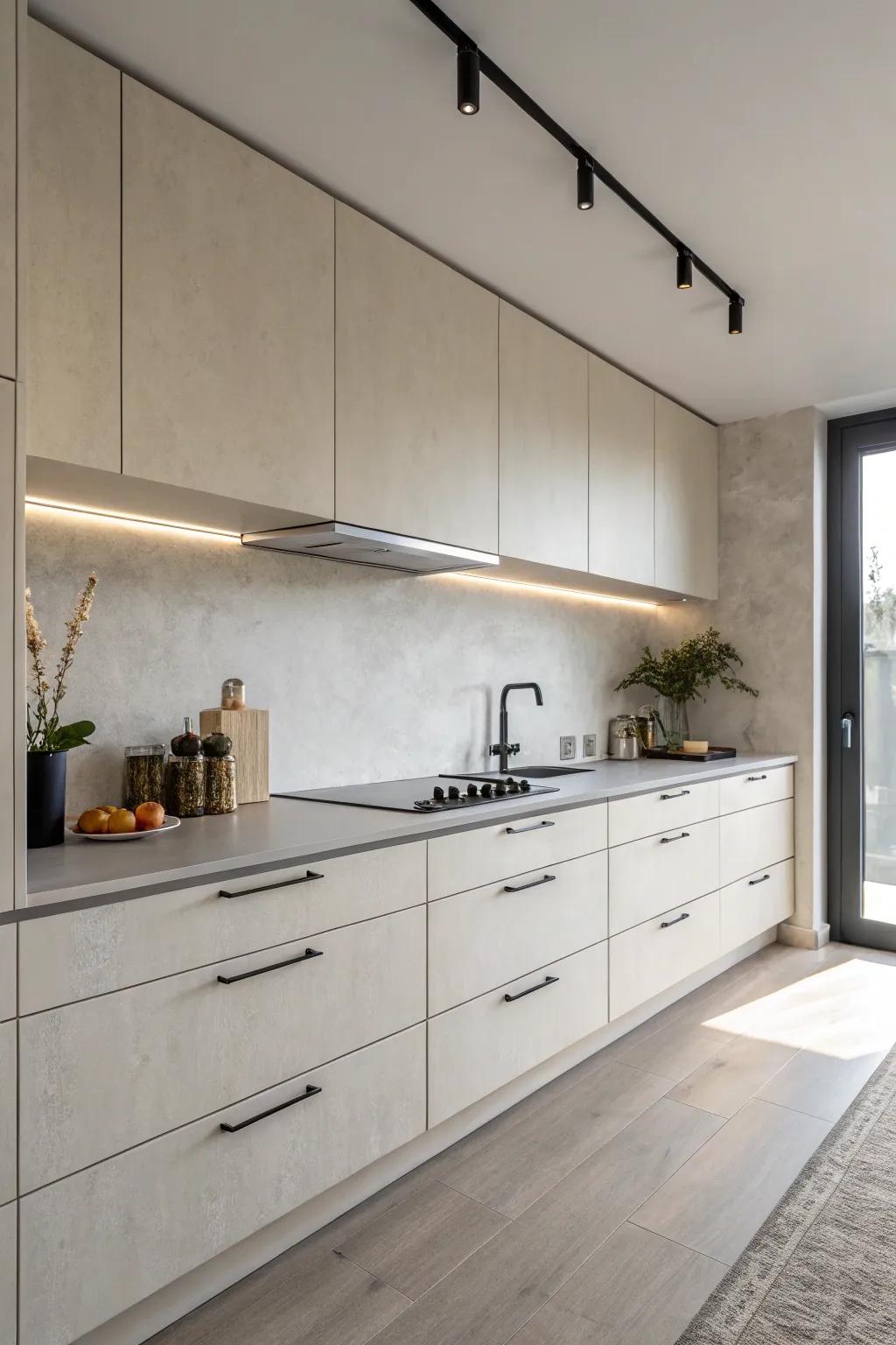 Smooth integrated grips that enhance a minimalist kitchen design.