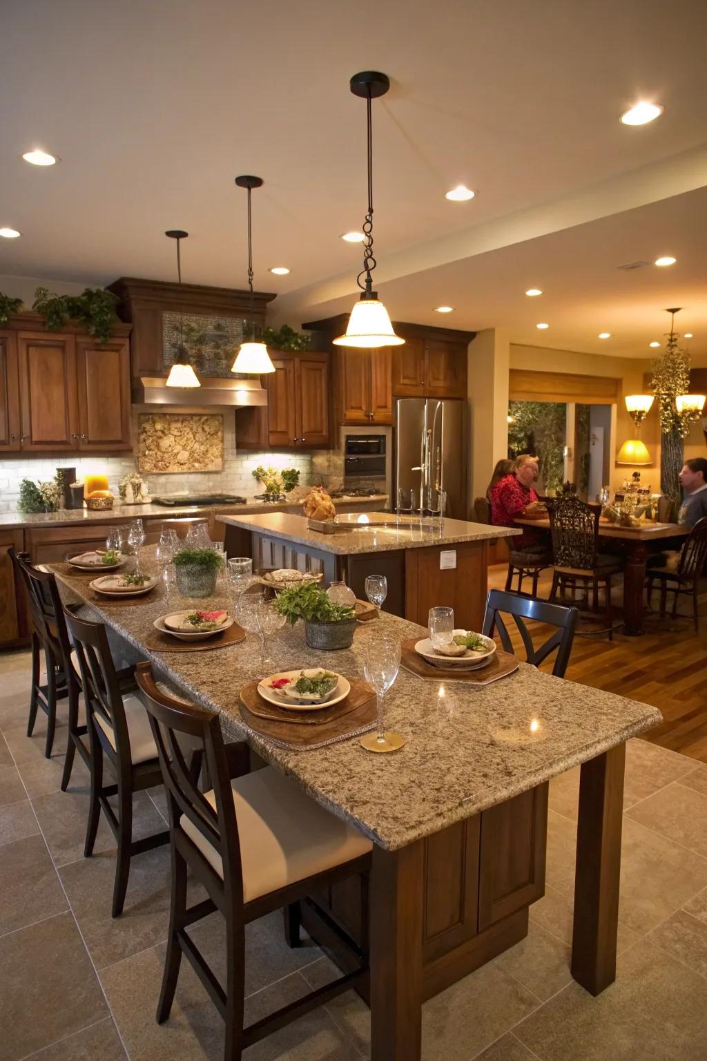 A kitchen island that serves as a social hub for gatherings.
