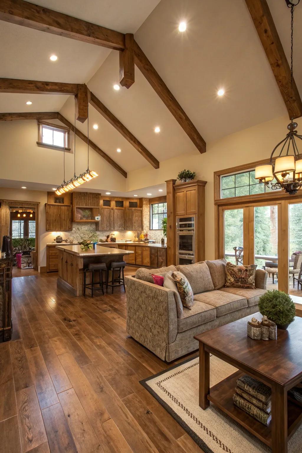 Wood accents bring warmth and texture to the area.