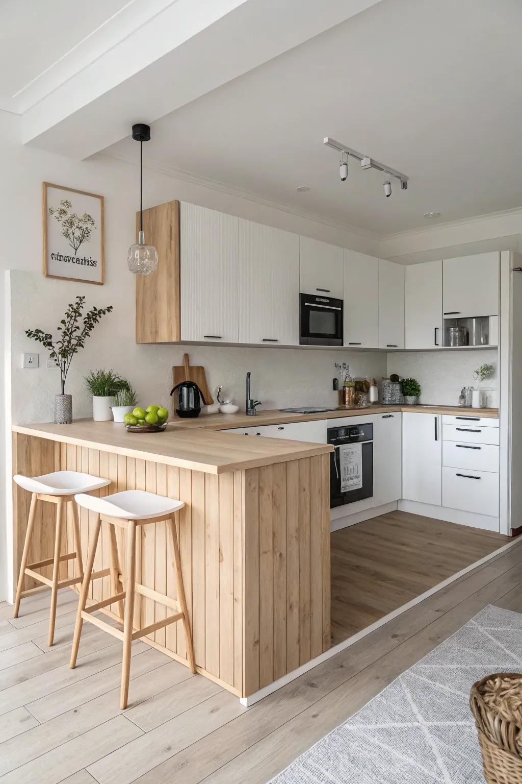 A Scandinavian-inspired peninsula for a peaceful kitchen atmosphere.