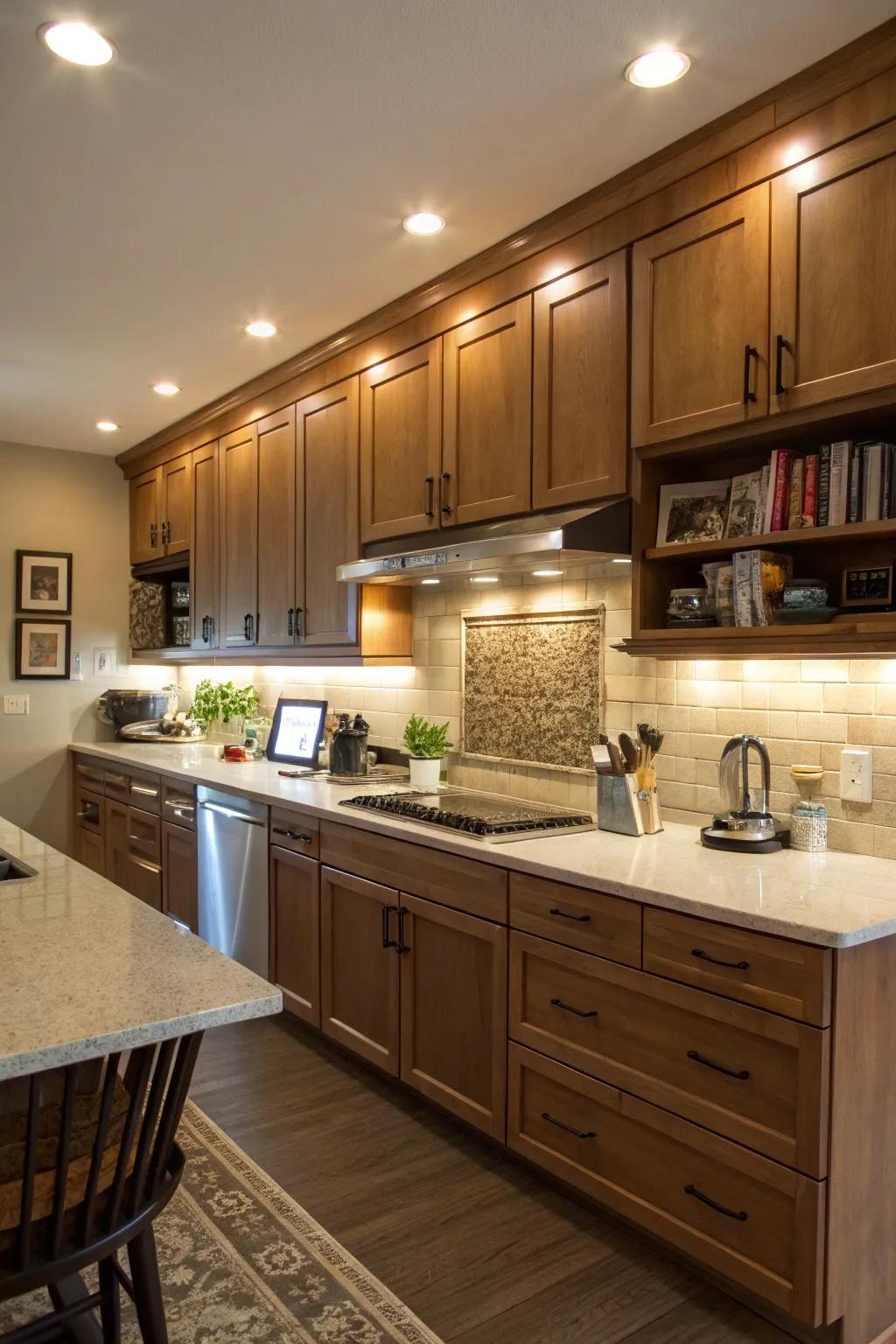 Task lighting in soffits ensures efficiency and practicality.