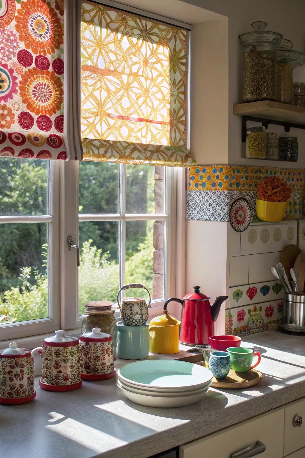Patterned shades bring personality and charm to any kitchen setting.