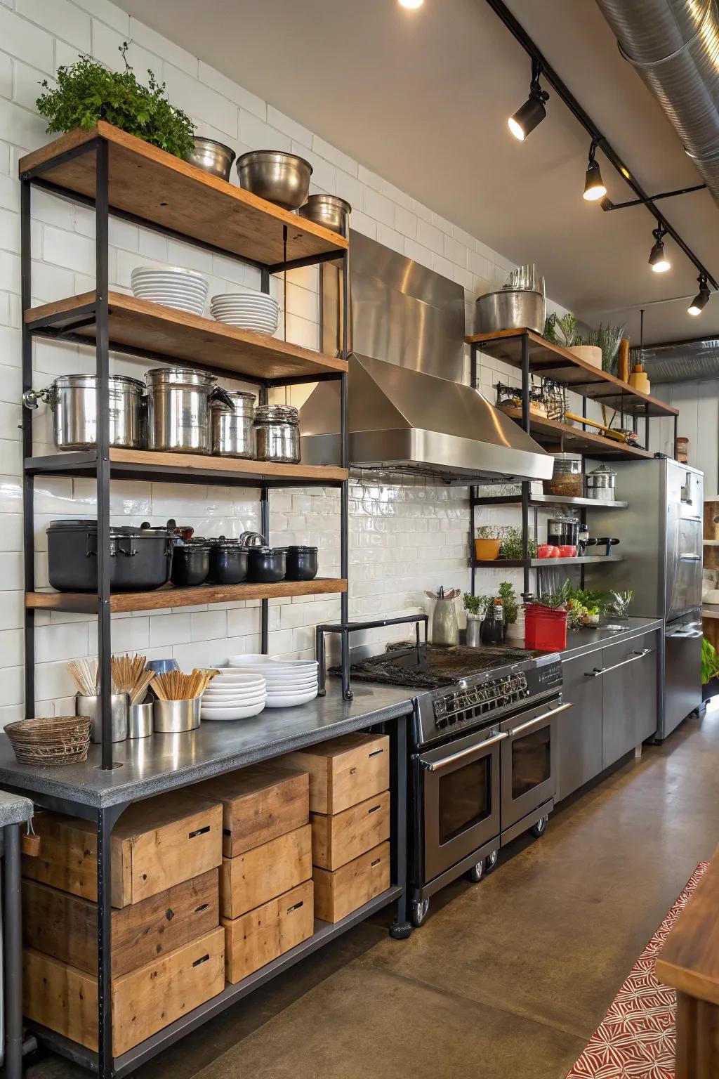 The factory blend of wood and metal creates a unique kitchen style.