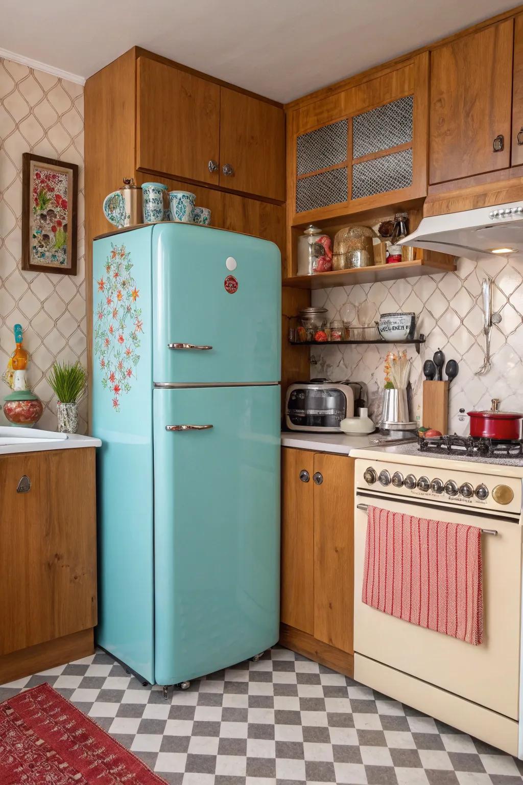 A retro-style fridge that brings a burst of color and charm to the kitchen.