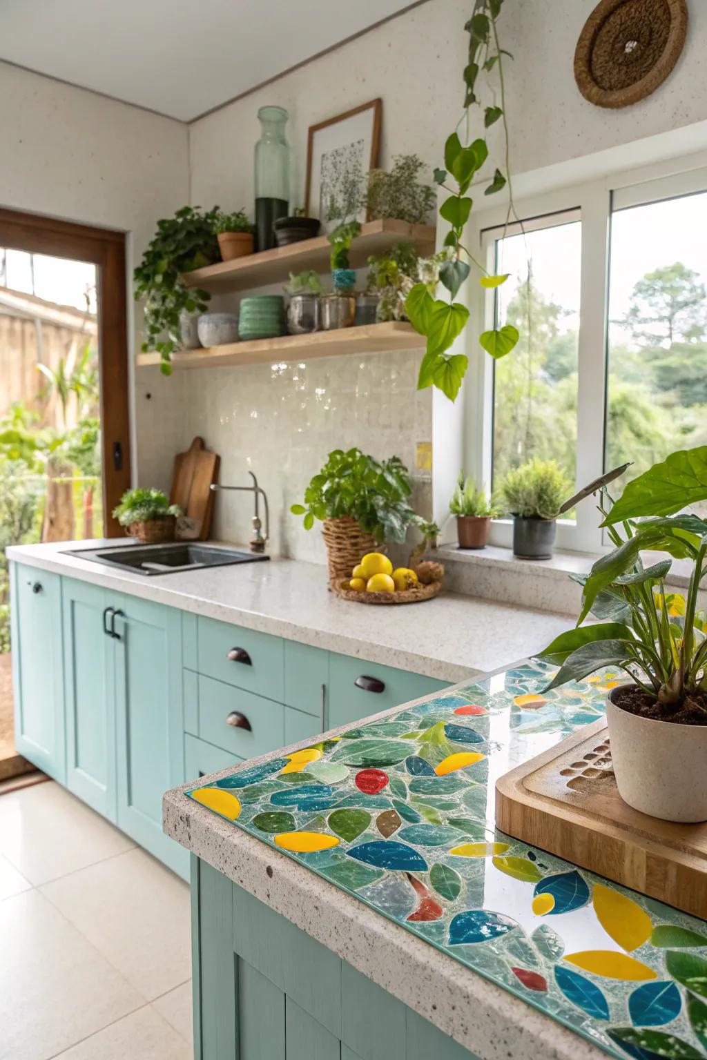 Recycled glass countertops represent a vibrant, eco-friendly alternative.