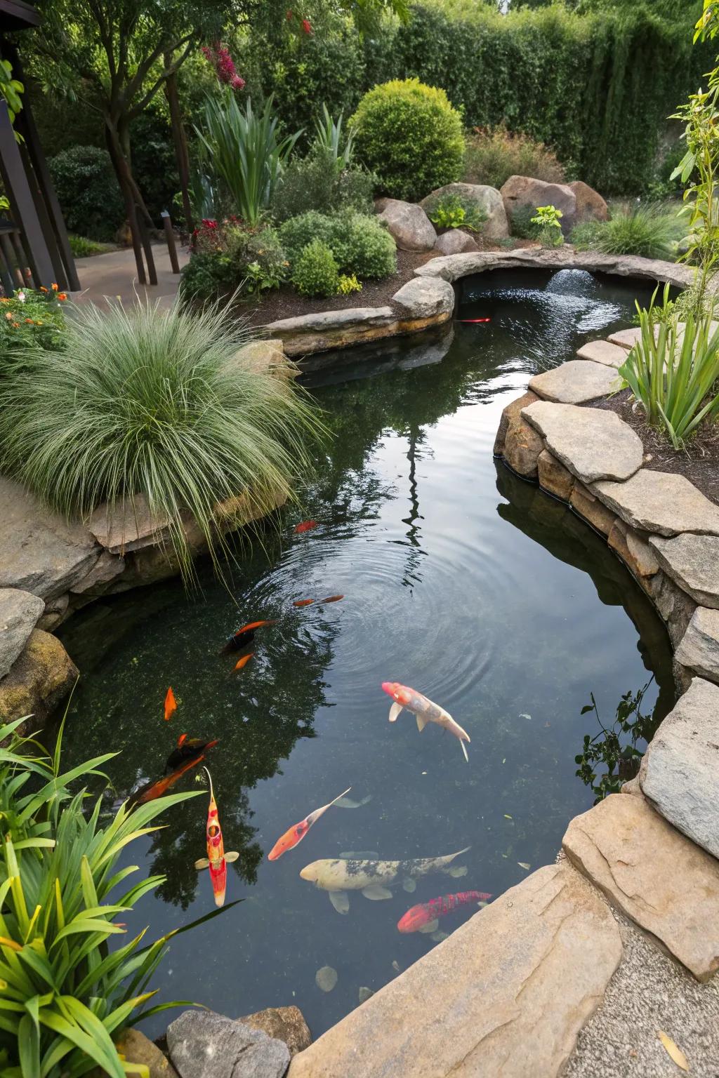Distinct forms can transform a koi pond into a captivating feature.