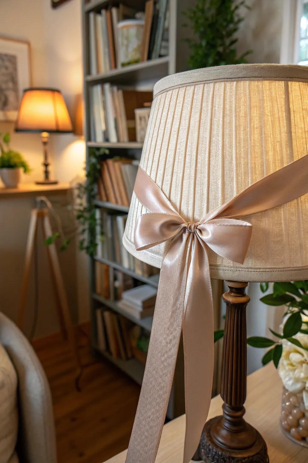 Create a chic aesthetic with a ribbon-wrapped lampshade.