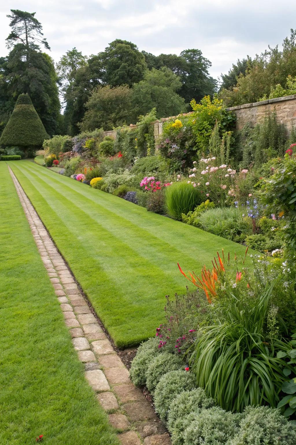A tidy lawn provides a clean and welcoming base for your garden.
