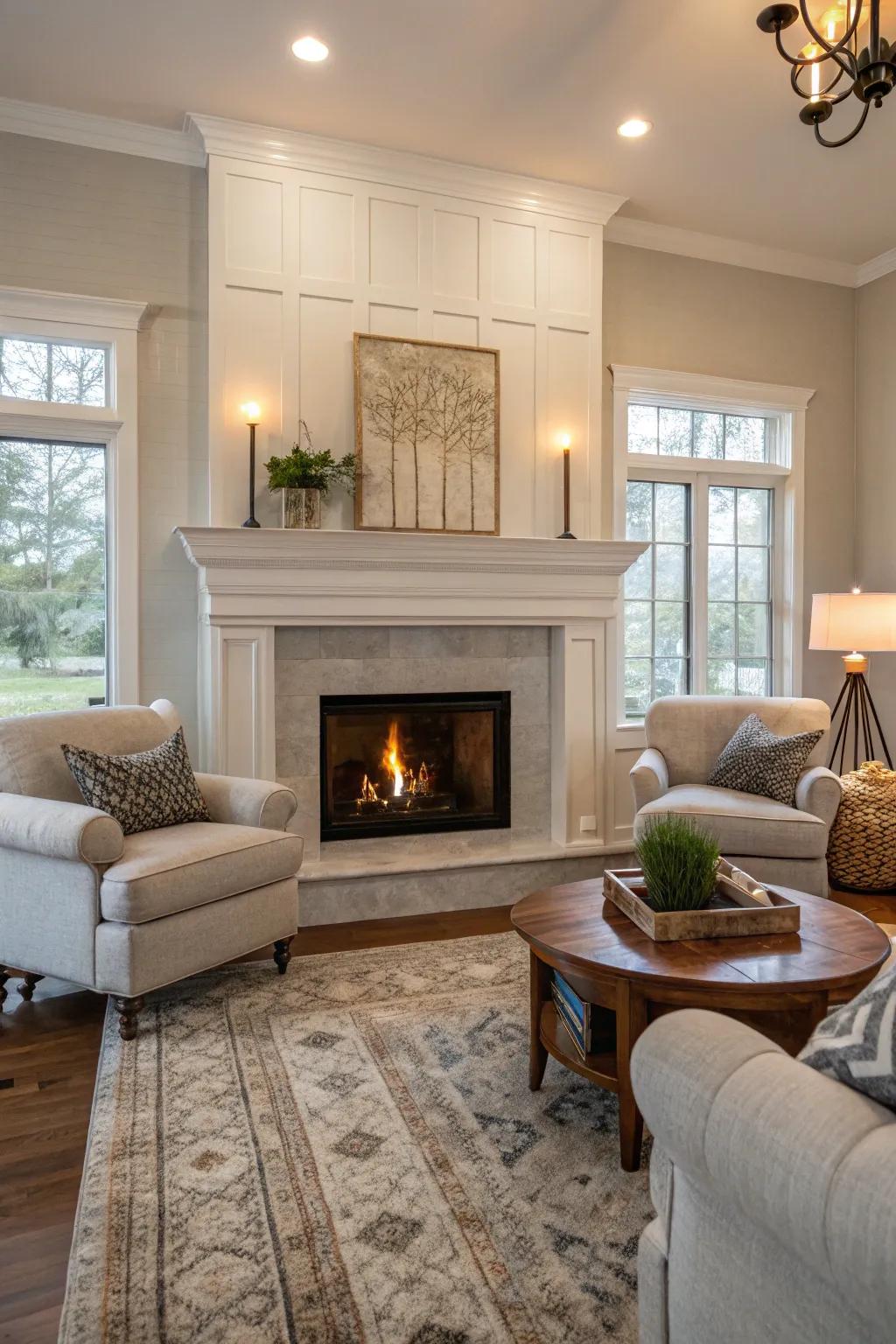 A fireplace as a cozy focal point.