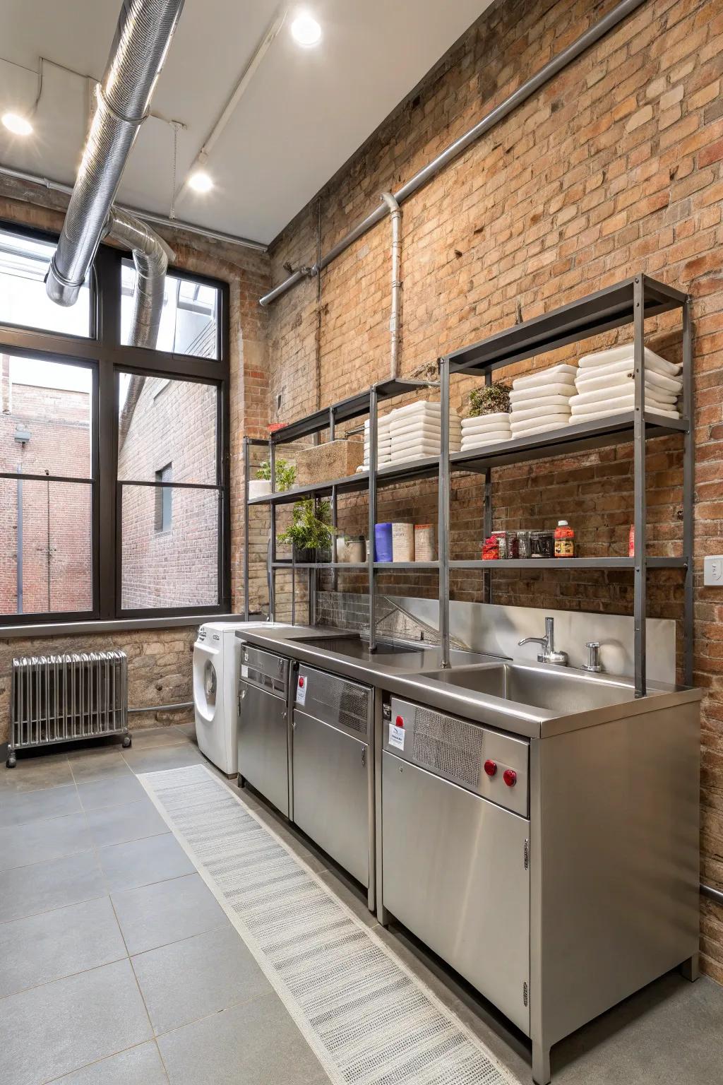 Metal countertops provide a streamlined, industrial vibe.