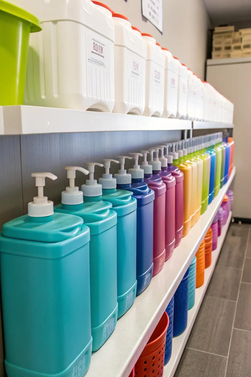 Coordinated dispensers promote a balanced laundry atmosphere.