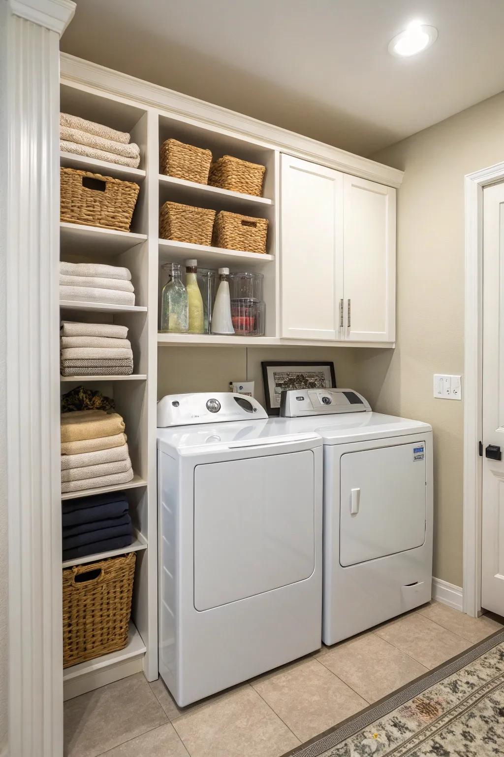 Vertical storage ensures your laundry area remains organized and spacious.