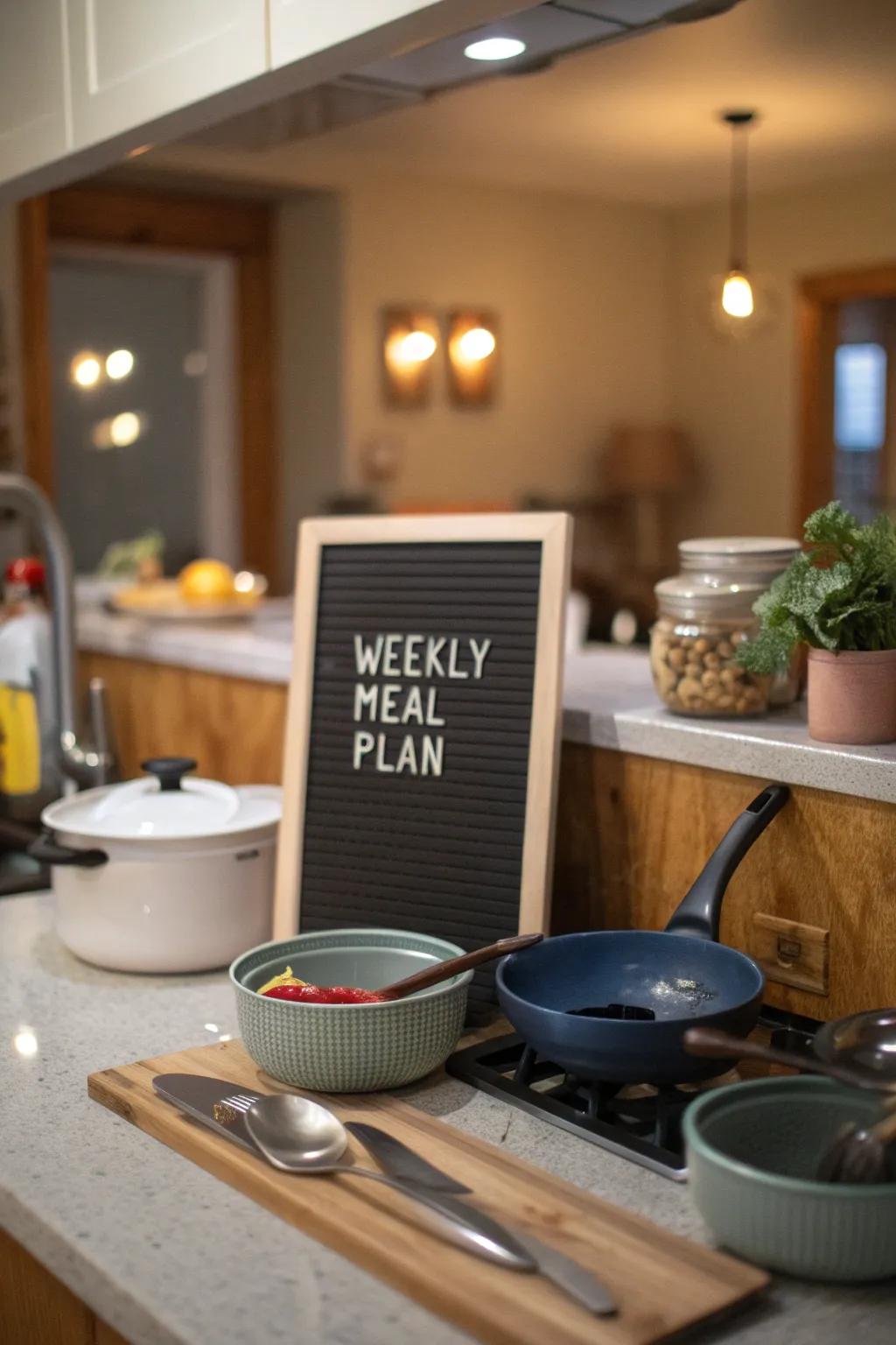Stylishly plan your meals with a display board in the culinary space.