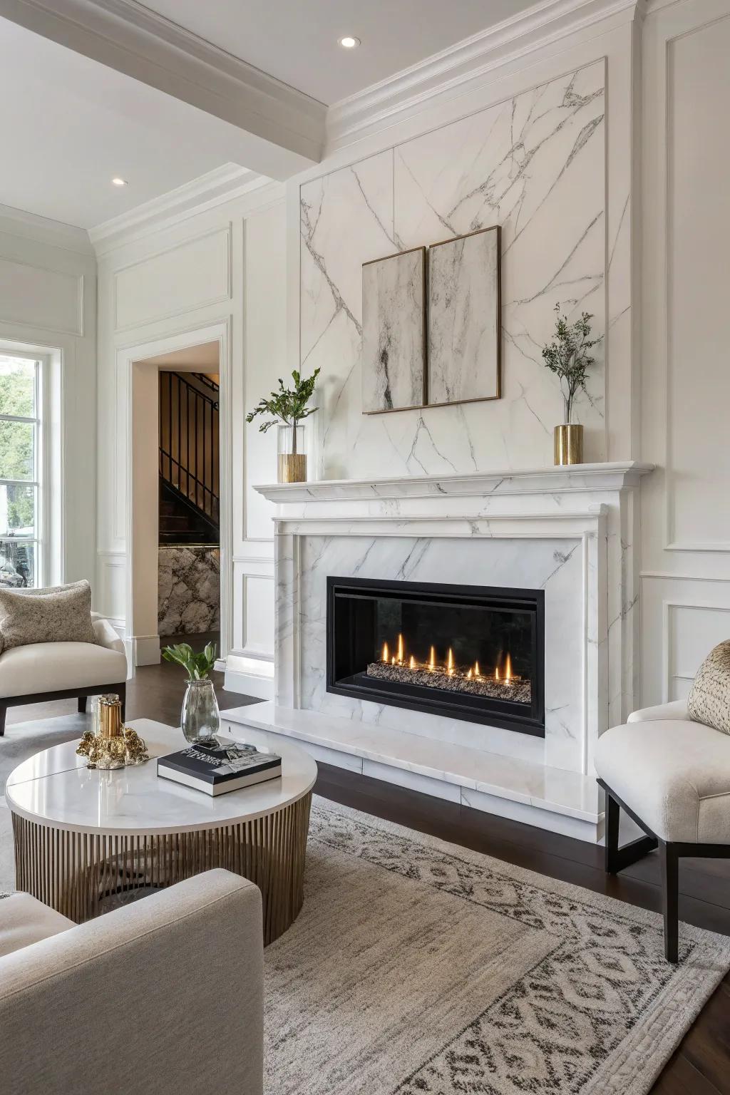 Improve sophistication using a marble border for your hearth.