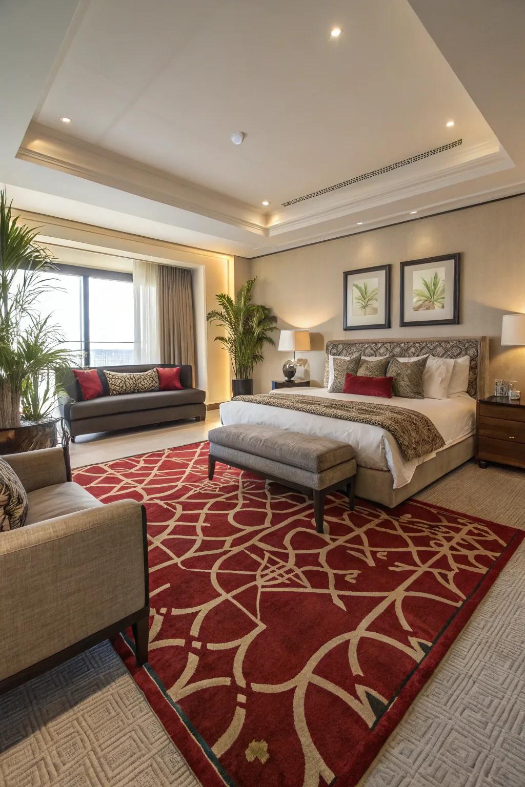 A floor covering acts as a visual separator and adds warmth to the room.