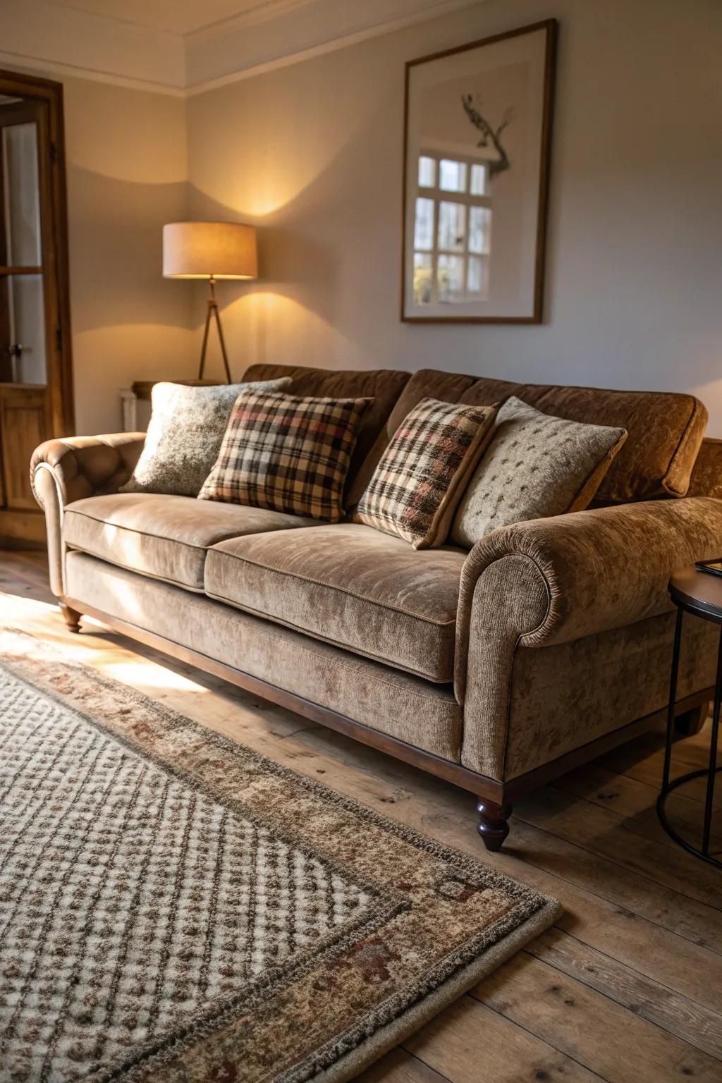 An array of textures creating a comfortable and stylish atmosphere.
