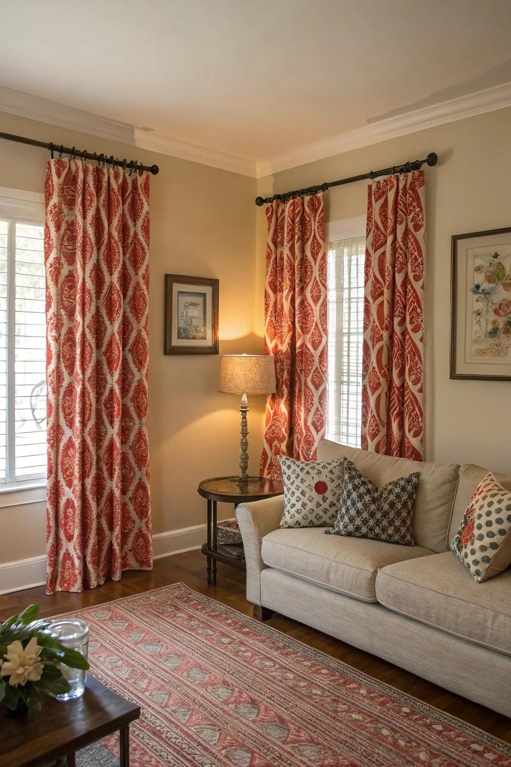 Striking designs can transform curtains into the room's visual centerpiece.