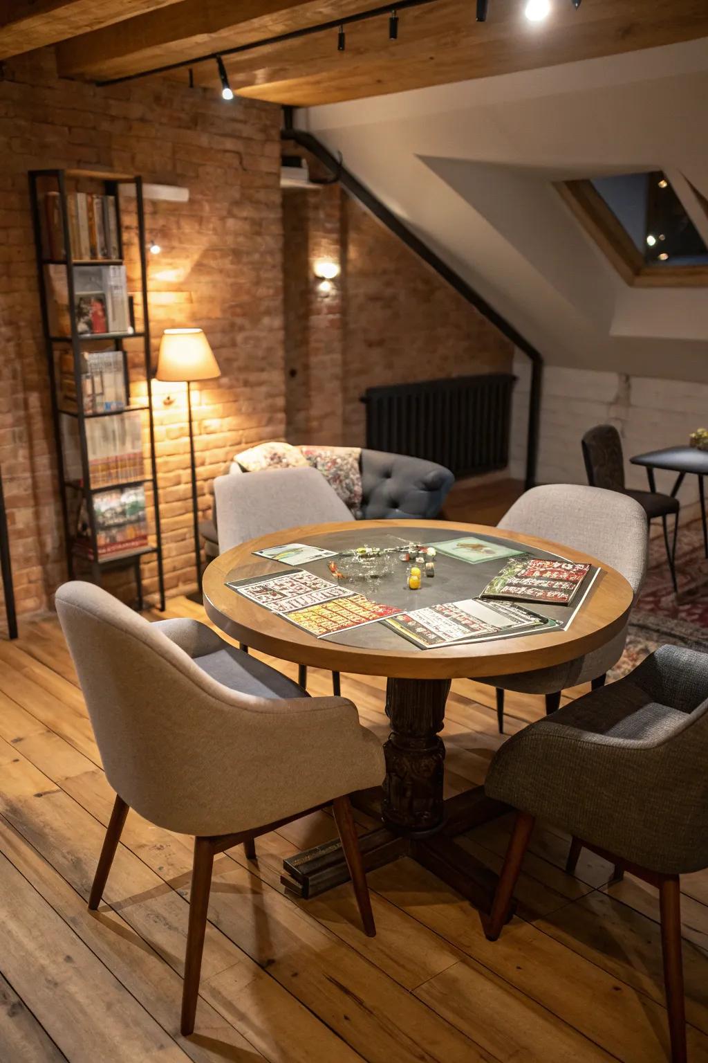 A board game nook makes for an appealing space perfect for family get-togethers and welcoming competitions.