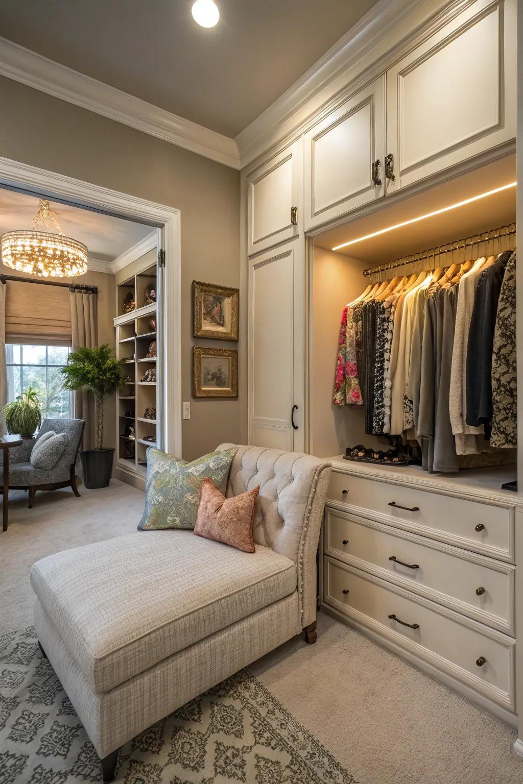 A sitting area provides comfort and flair.