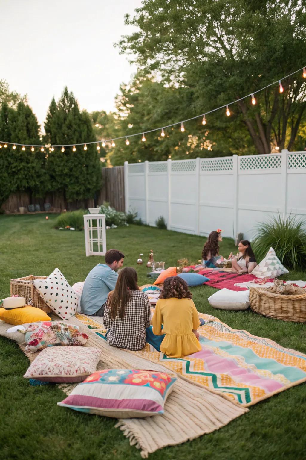 Design a comfortable picnic zone where guests can delight.