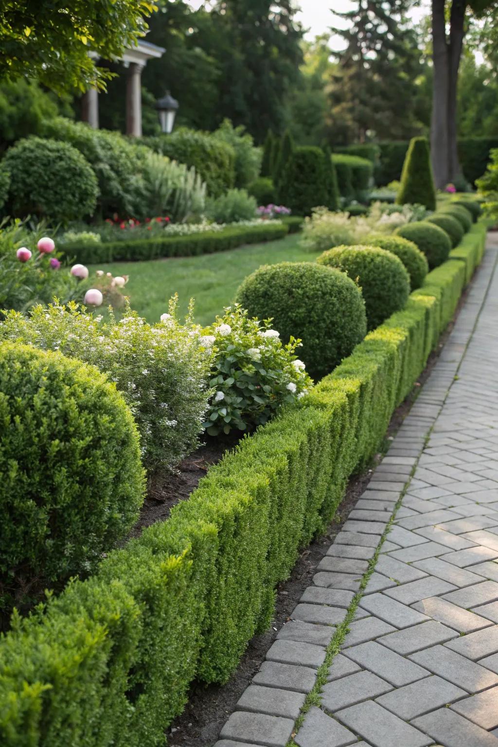 Boxwood delivers a structured, evergreen feel.