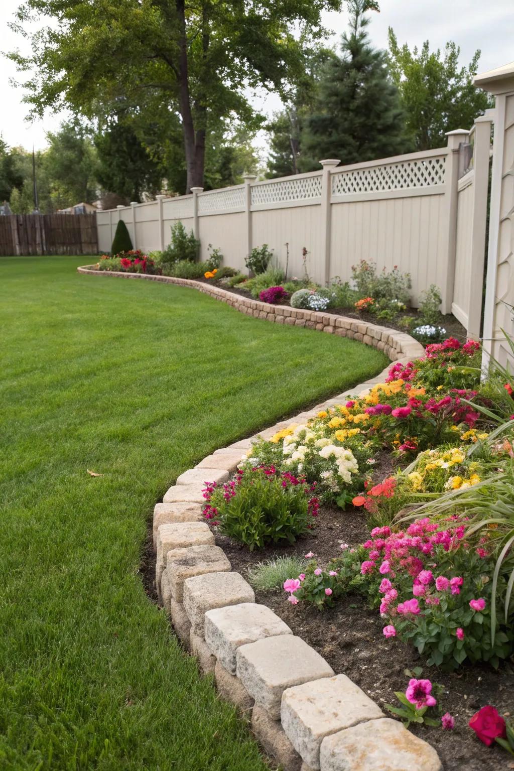 A garden featuring defined stone edging for a clean, structured look.