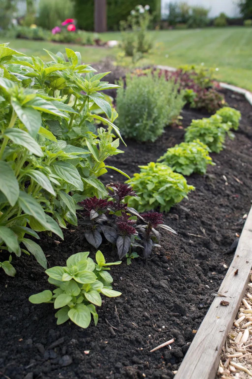 Mulched beds help conserve moisture and minimize weeds.