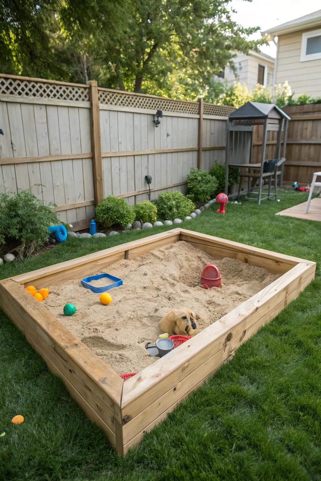 A special sandbox where dogs can dig to their heart's content.