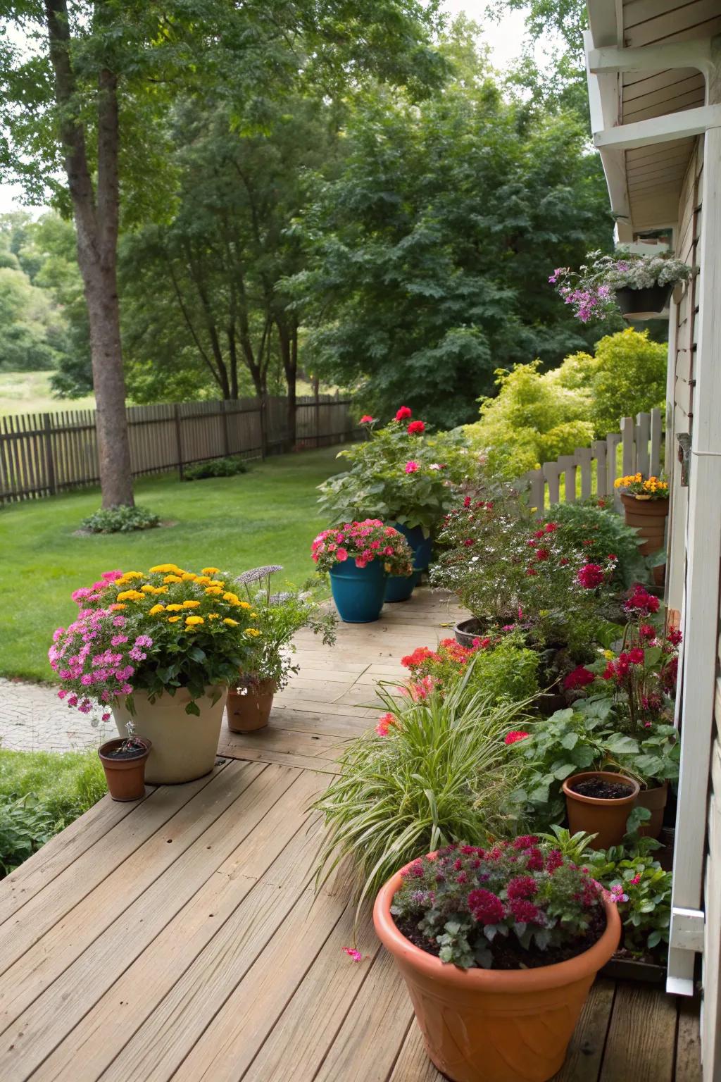 Container gardens provide adaptable and simple-to-maintain greenery.