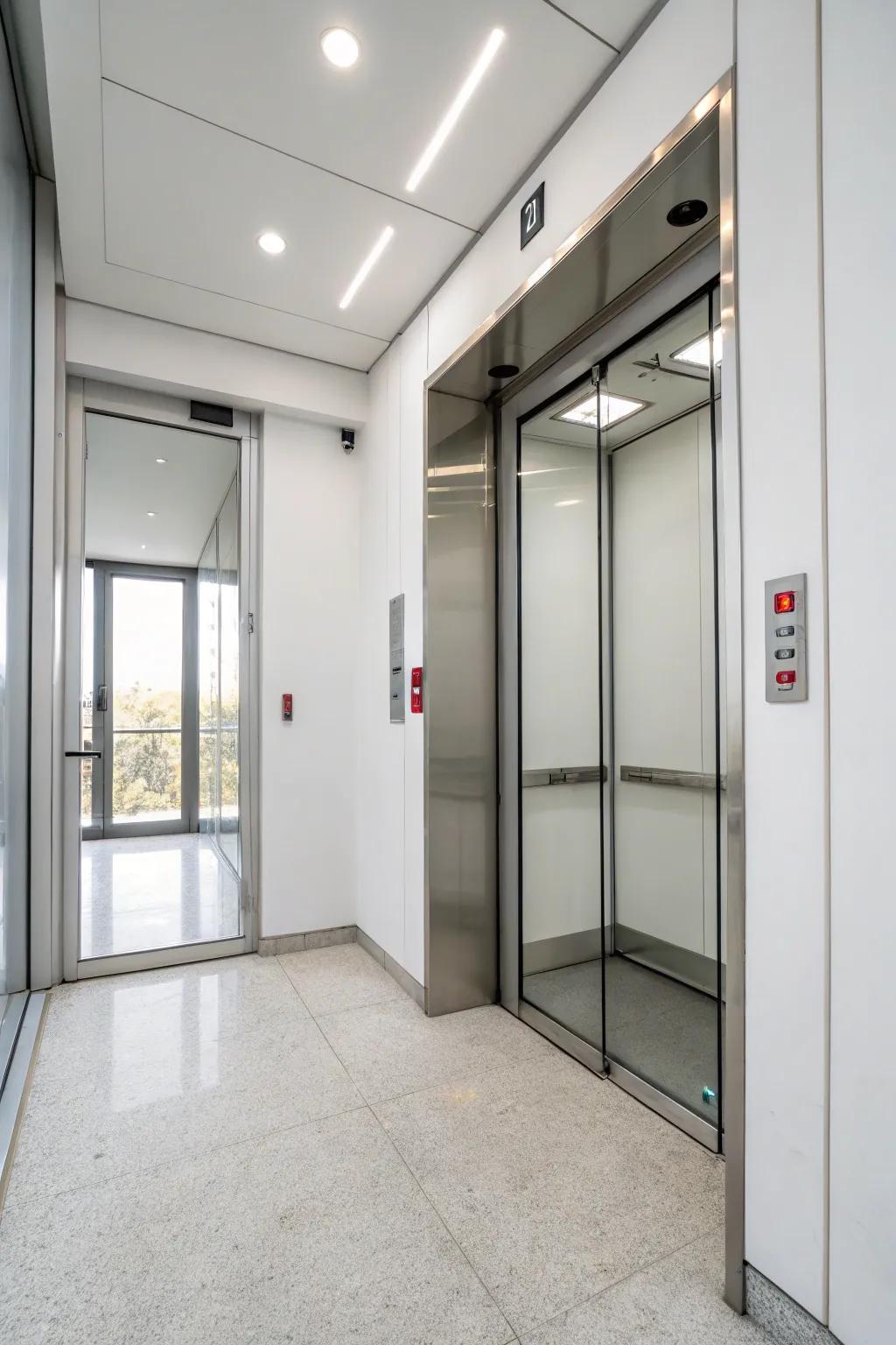 A minimalist design approach highlighting simplicity and space in elevator design.
