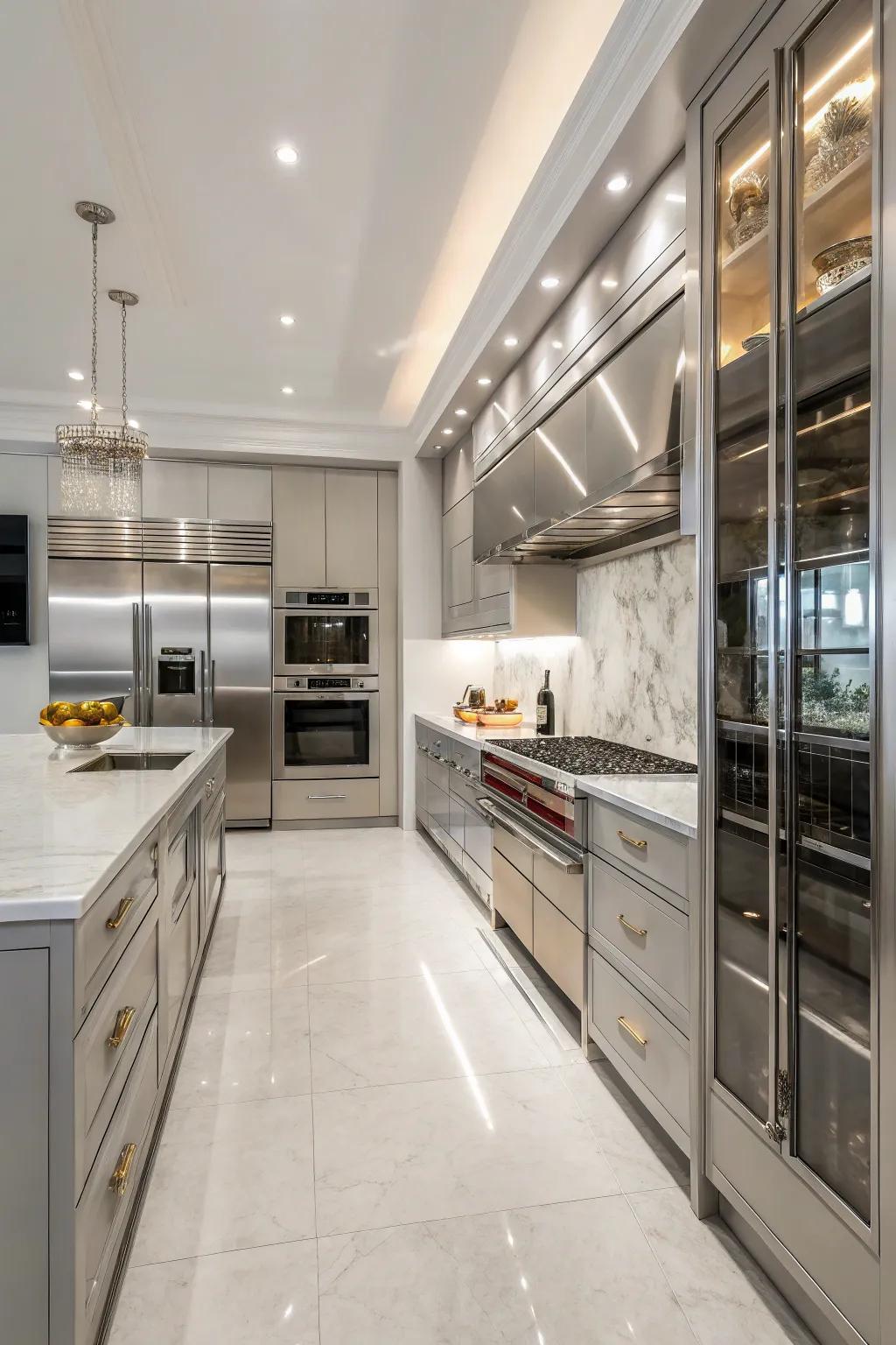 Steel appliances merge smoothly in this kitchen.