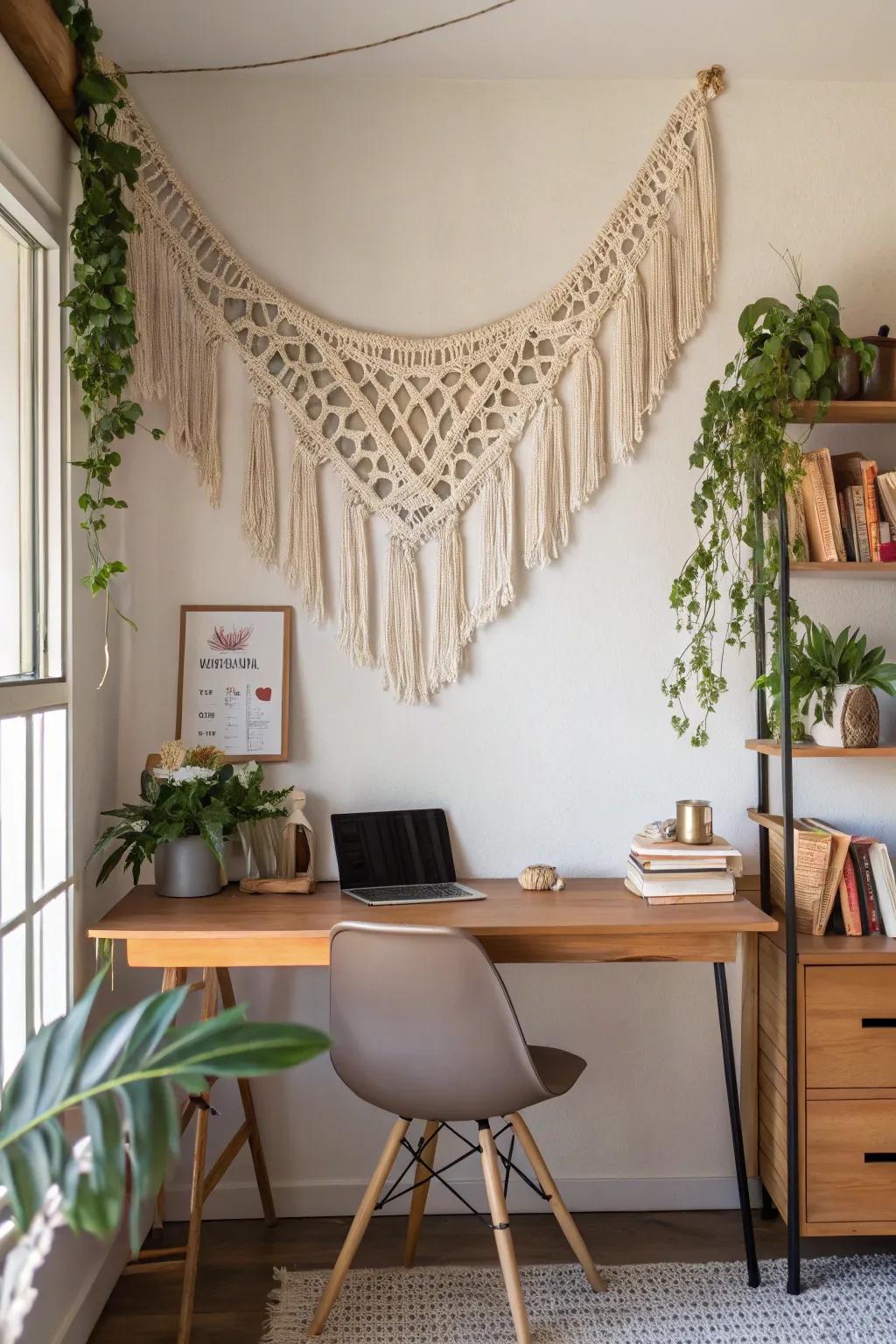 Playful macrame garlands infuse a space with creative energy.