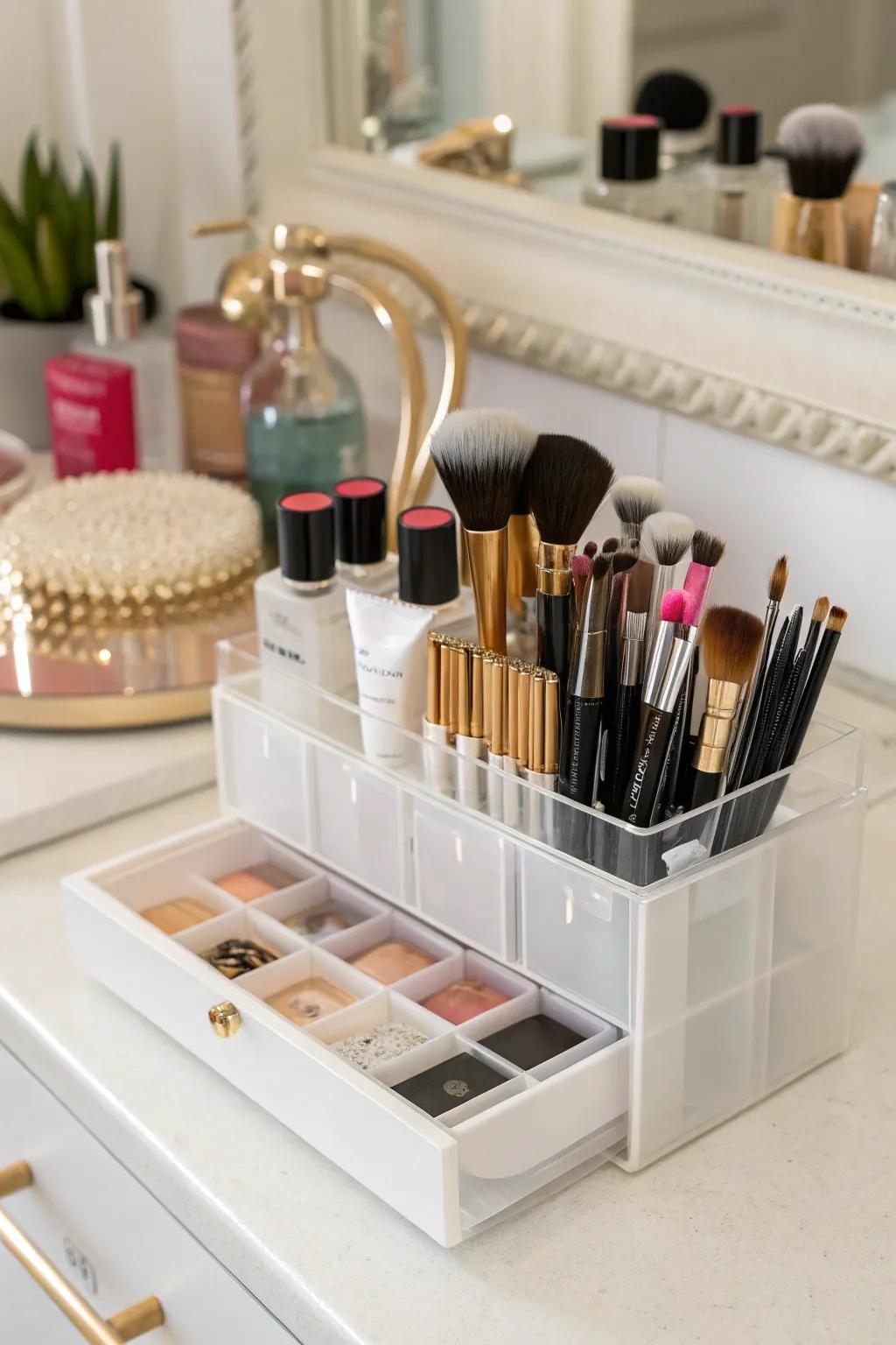 Divided organizers maintain sorted brushes that are easy to access.