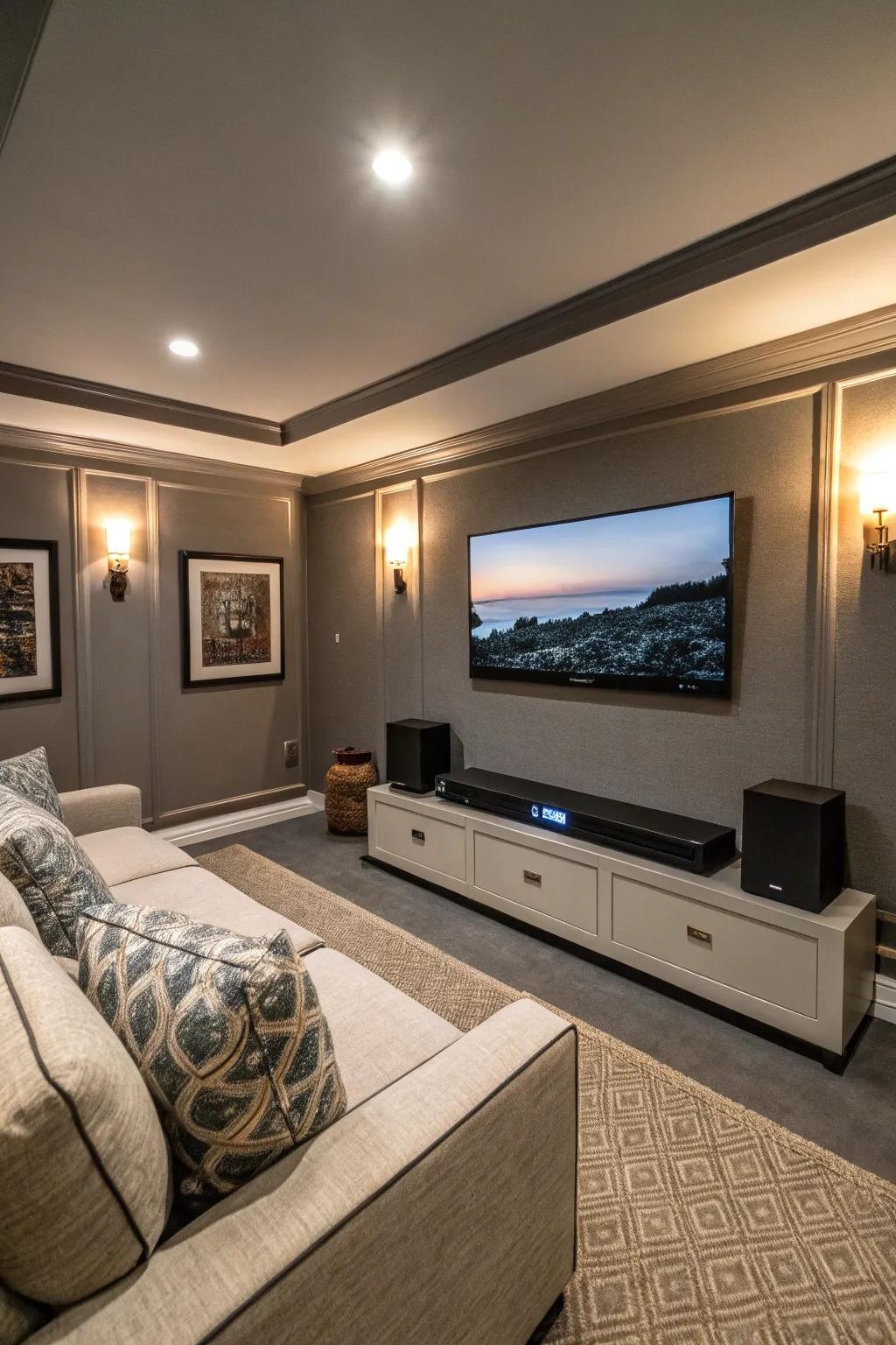 A small entertainment system is suitable for movie nights or video game sessions.