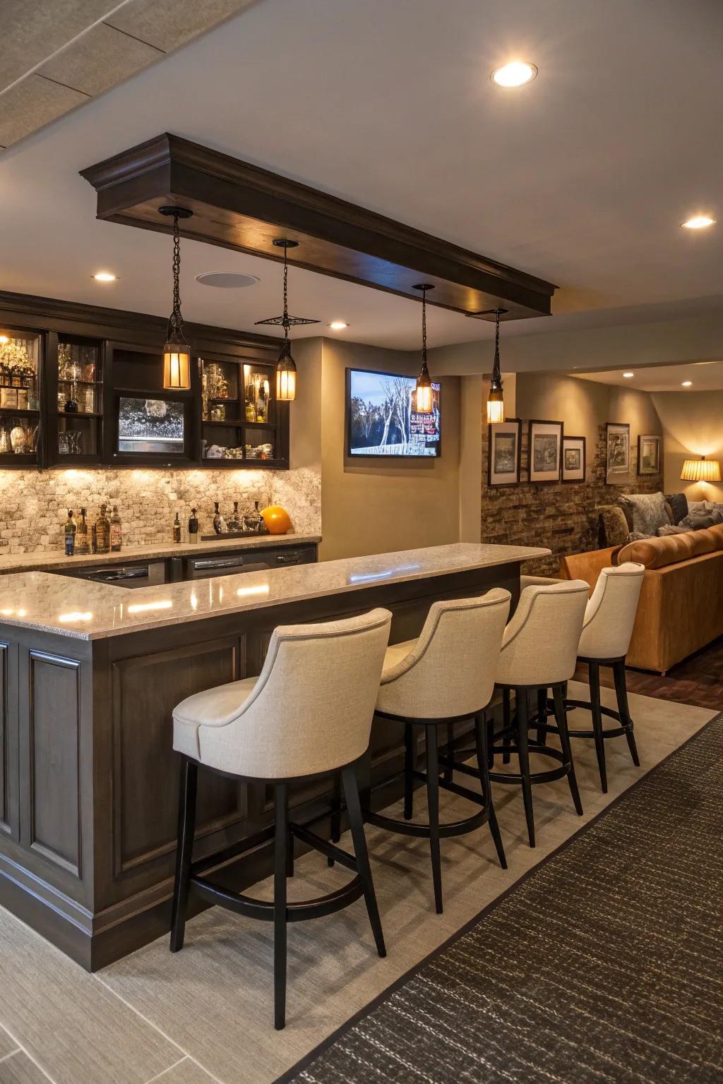 A stylish bar area ideal for entertaining within a man cave.