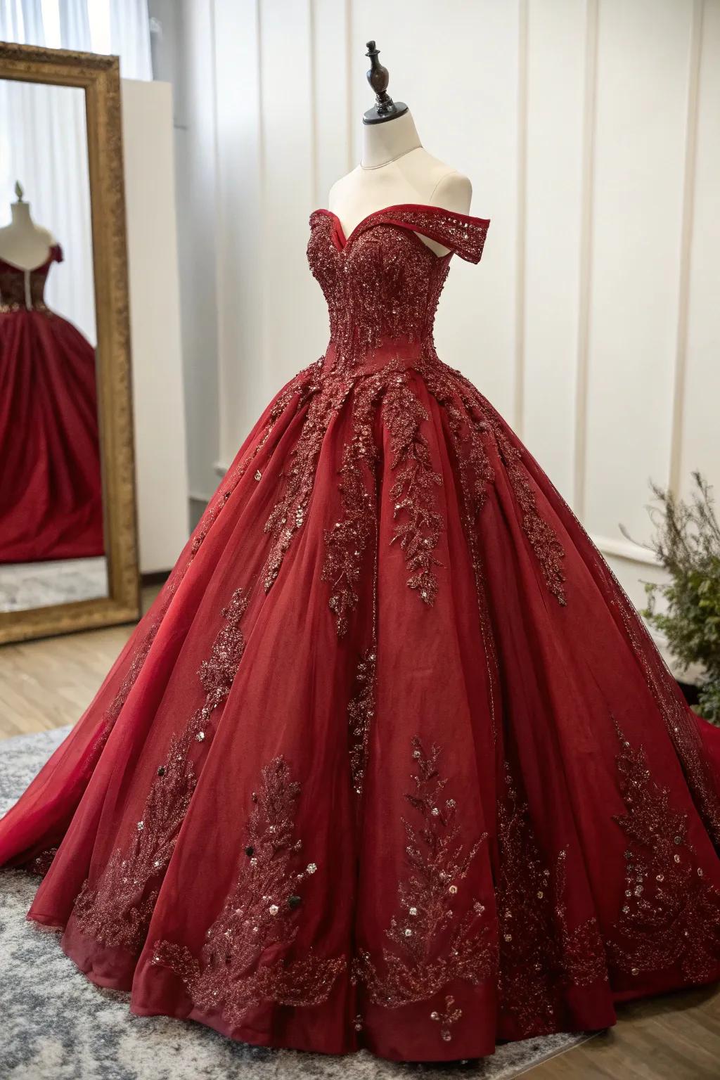 A captivating formal dress ready for a masquerade quinceañera.