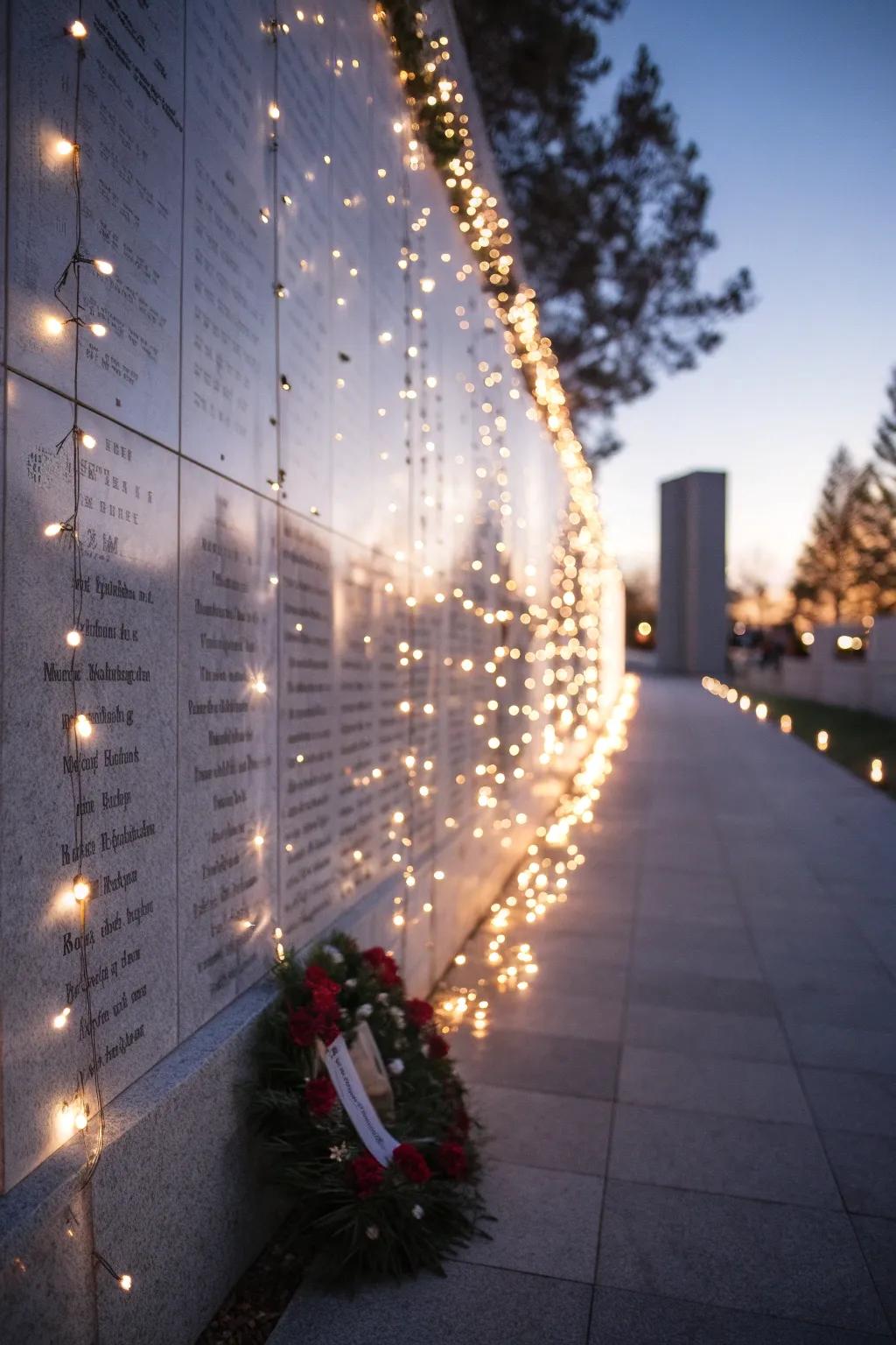 Miniature lamps casting a warm radiance over a heartfelt memorial display.