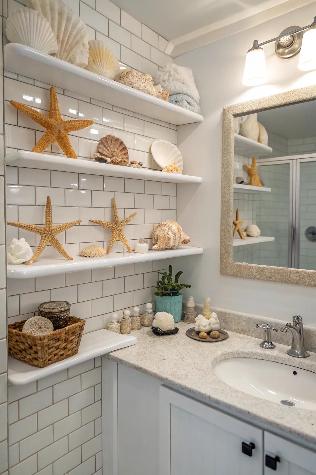 Seashell features introduce a piece of the ocean to your bathroom decor.