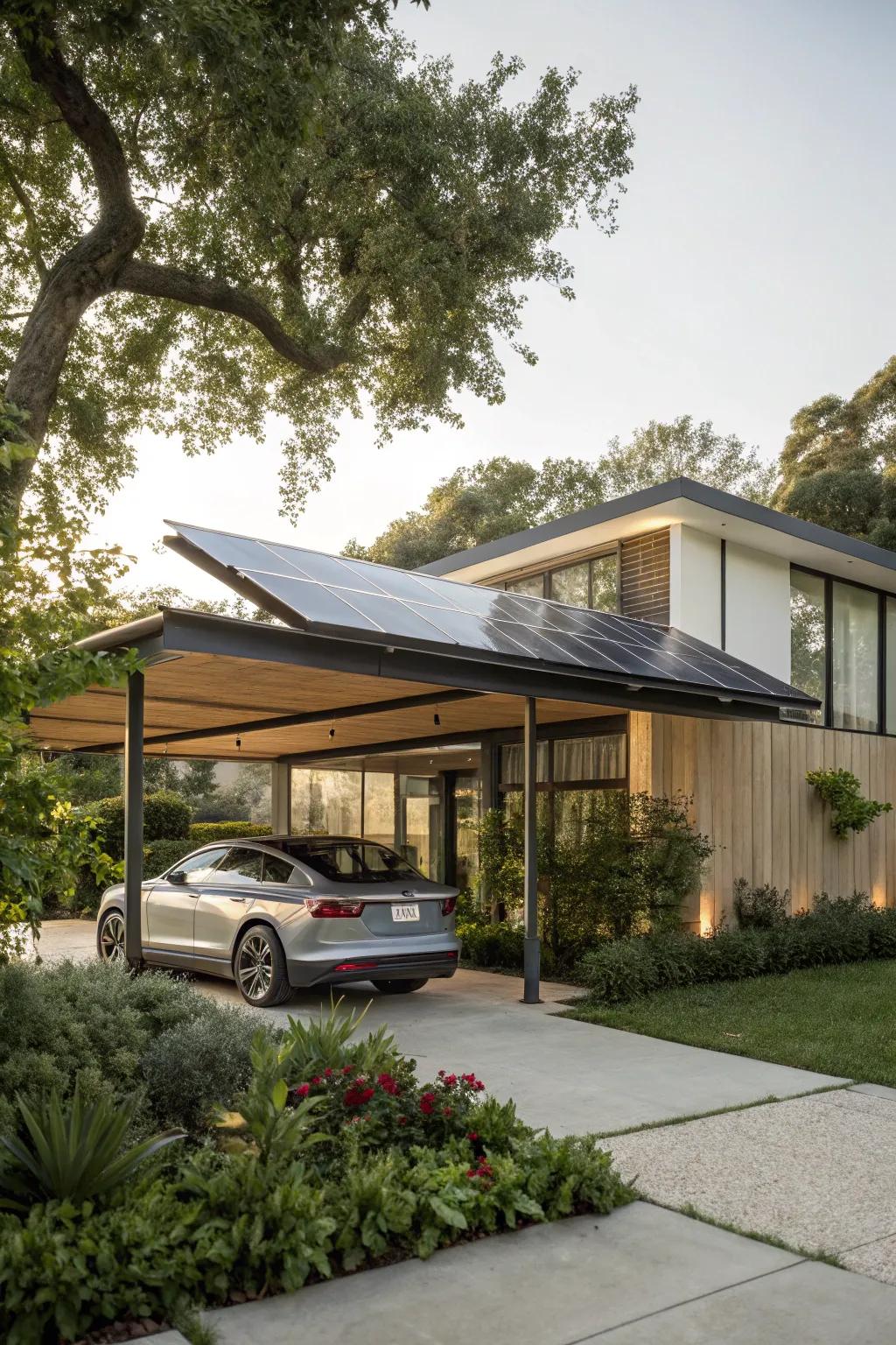 A solar-powered carport offers protection and sustainable energy in one clever design.