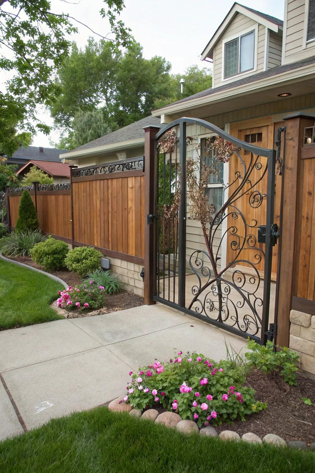 A metal and timber gate that exquisitely balances modern and natural facets.