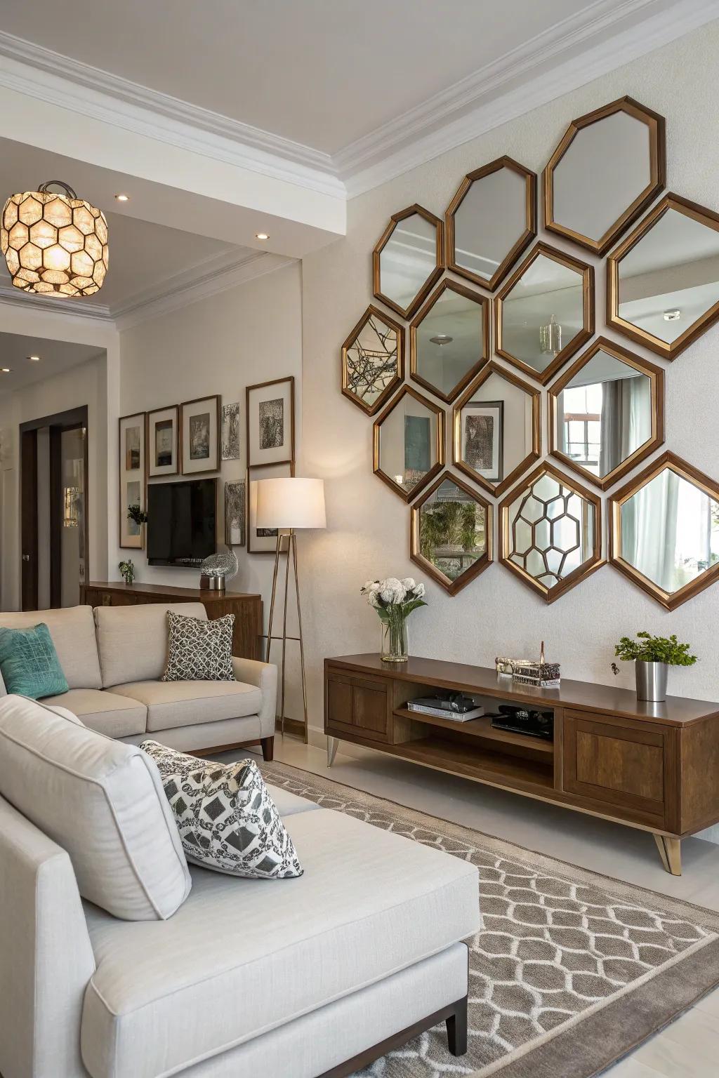 Geometric mirrors bring a modern style to interior design.