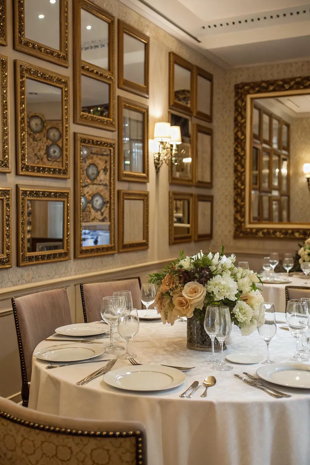 A mirrored feature wall generates a bold statement.